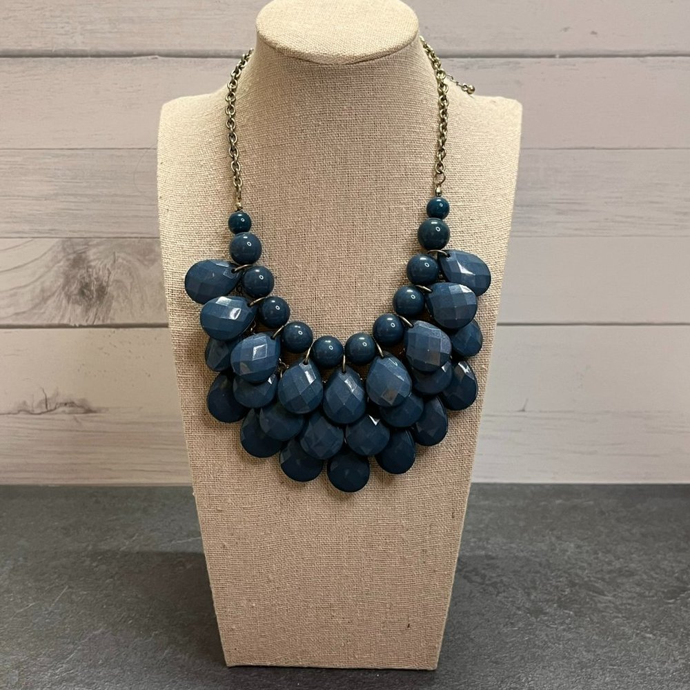 Dark Blue Teardrop Bib Necklace